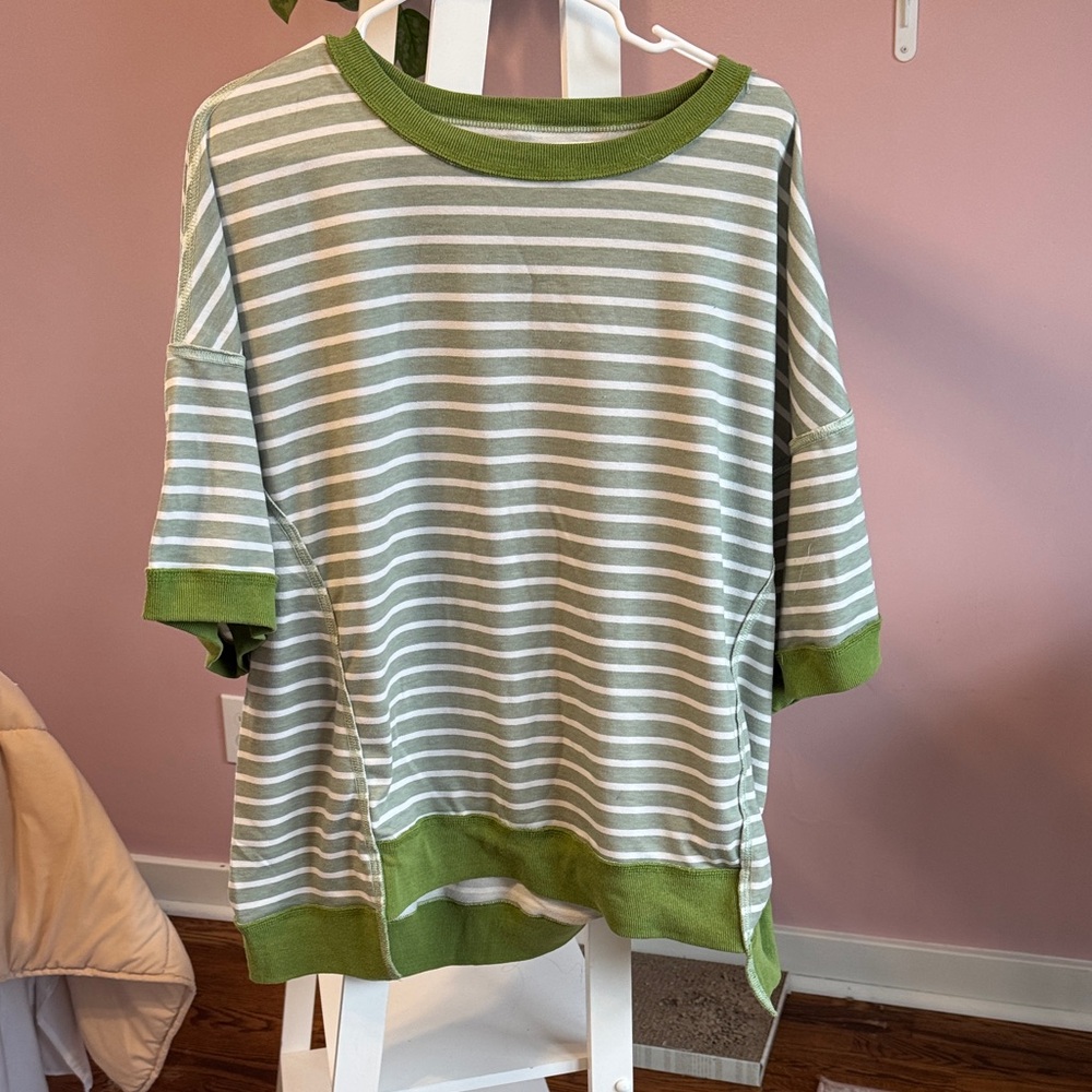 Amazon Green and White Striped Short Sleeve Tee
